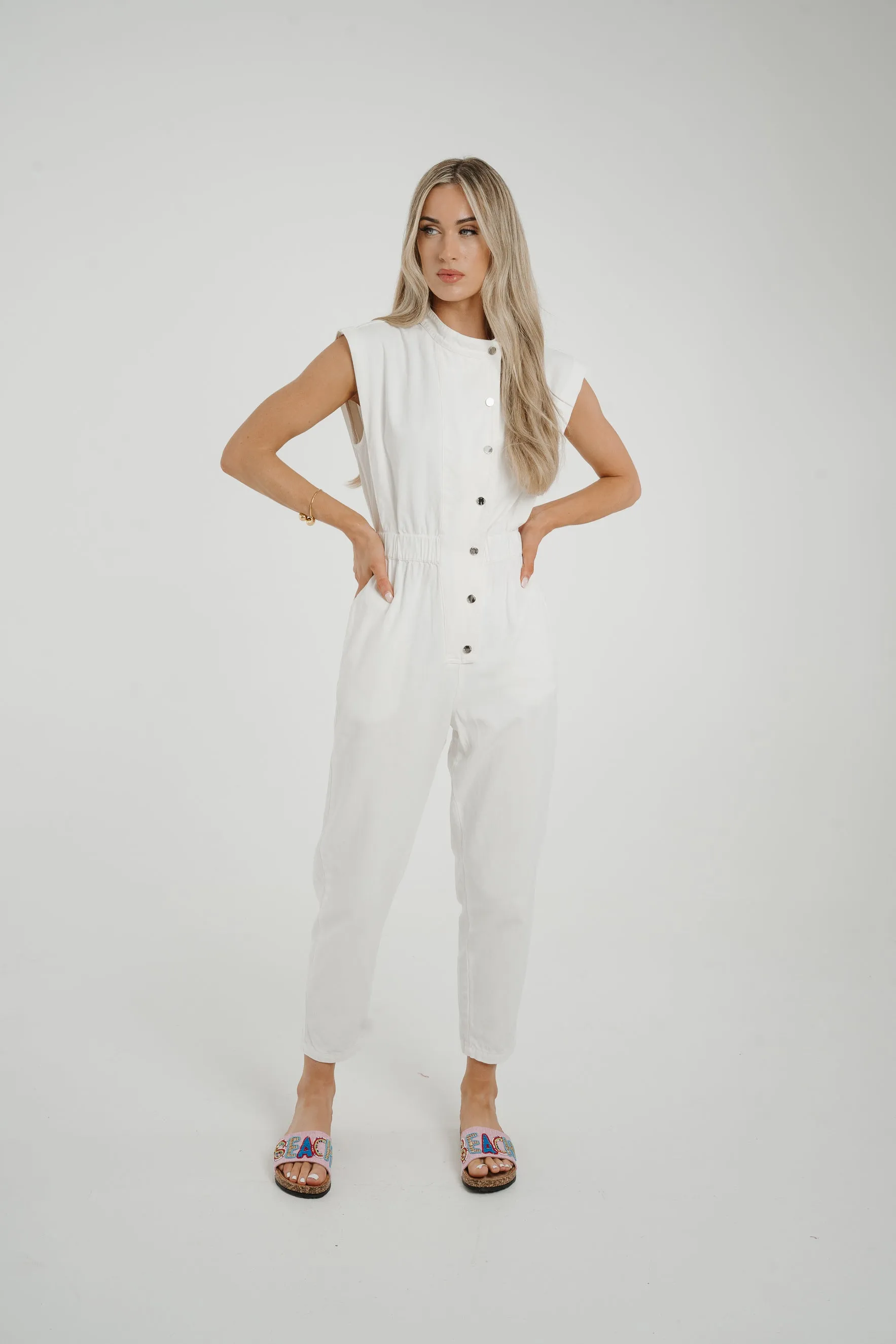 Cora Sleeveless Denim Jumpsuit In White