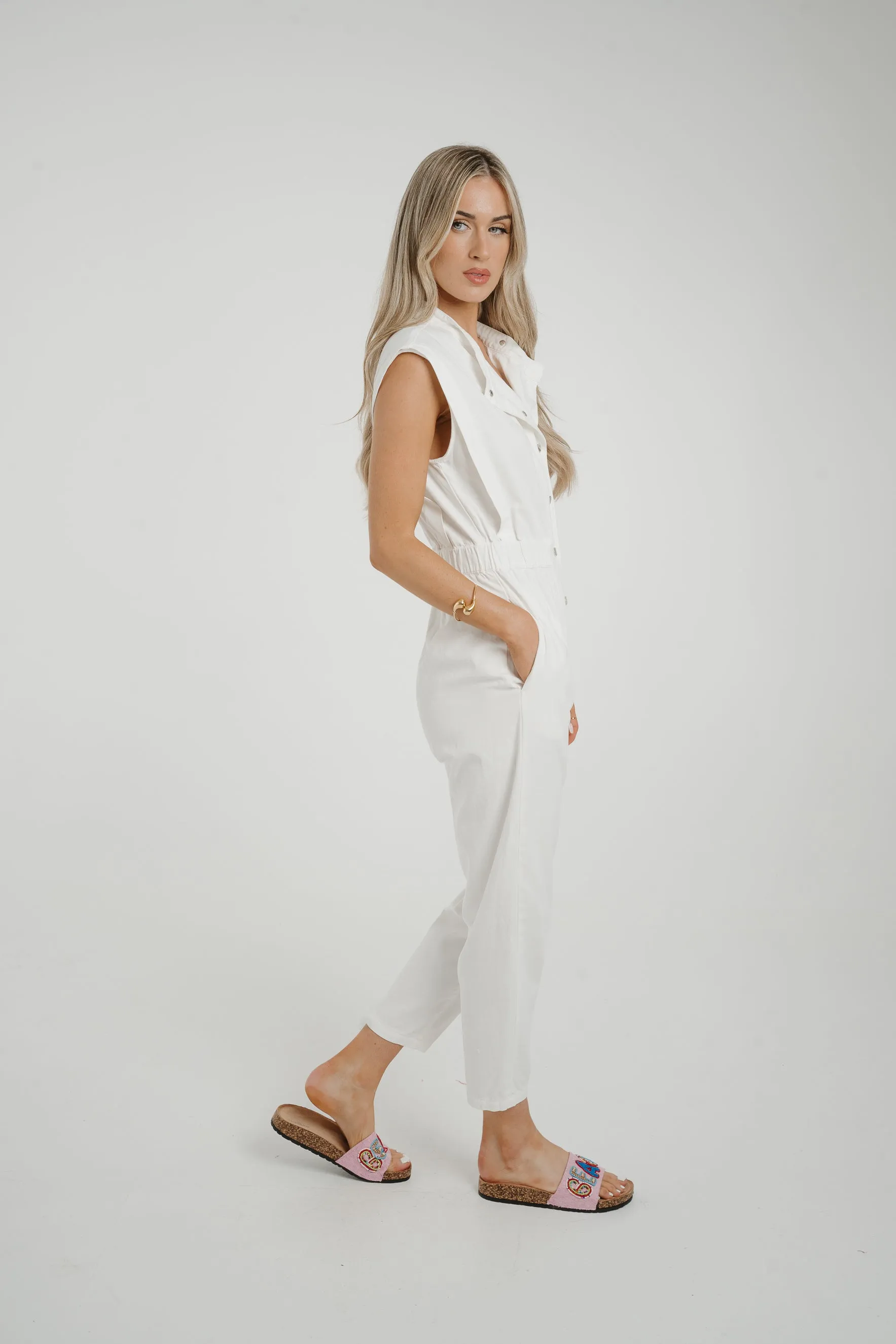 Cora Sleeveless Denim Jumpsuit In White