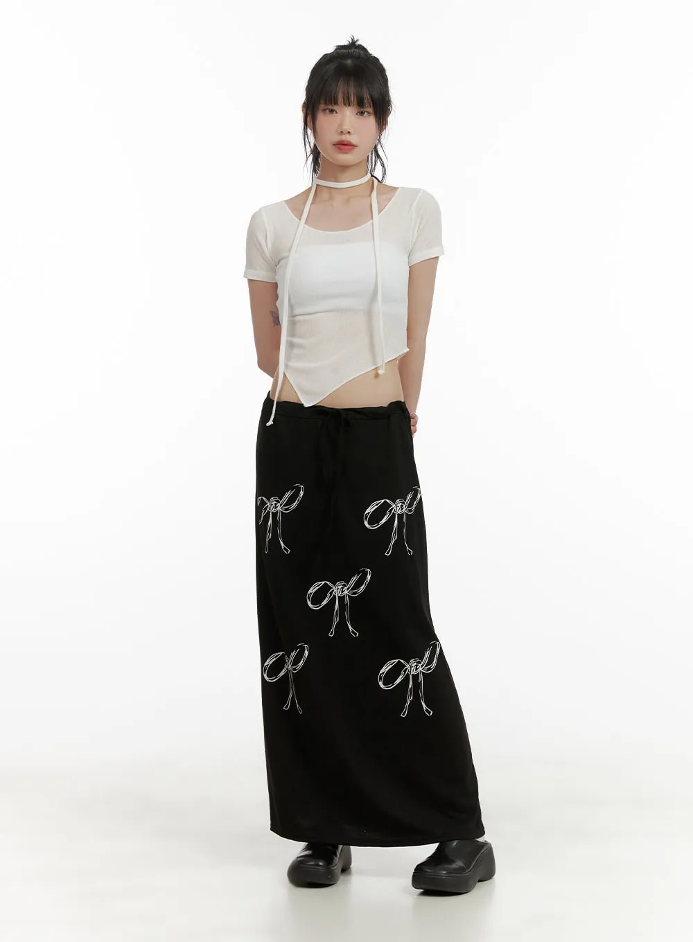 Cotton Graphic Ribbon Maxi Skirt CU410