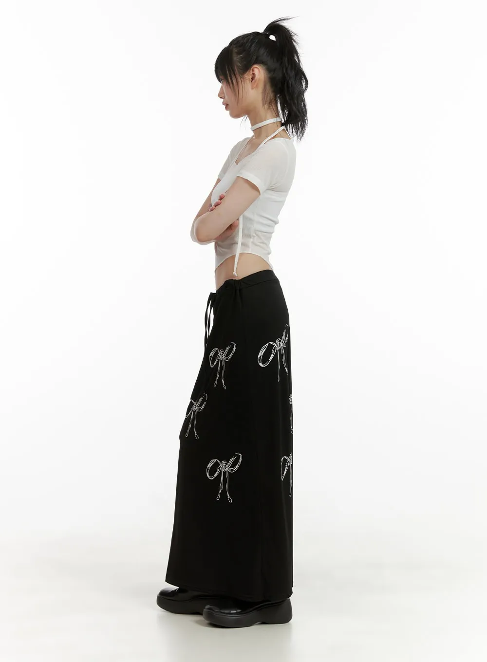 Cotton Graphic Ribbon Maxi Skirt CU410