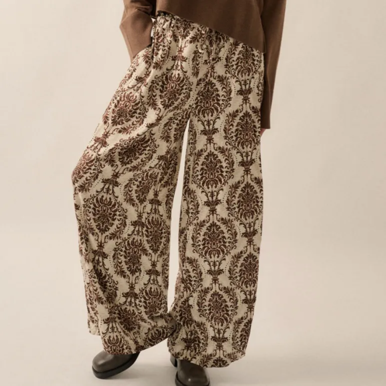 Croatia Abstract Print Ruffled Wide Leg Pants