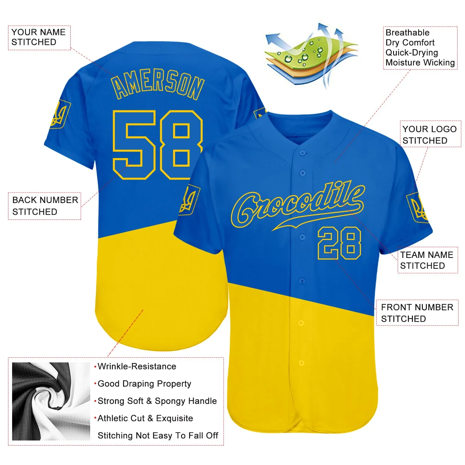 Custom 3D Pattern Design Ukrainian Flag And Coat Of Arms Of Ukraine Authentic Baseball Jersey