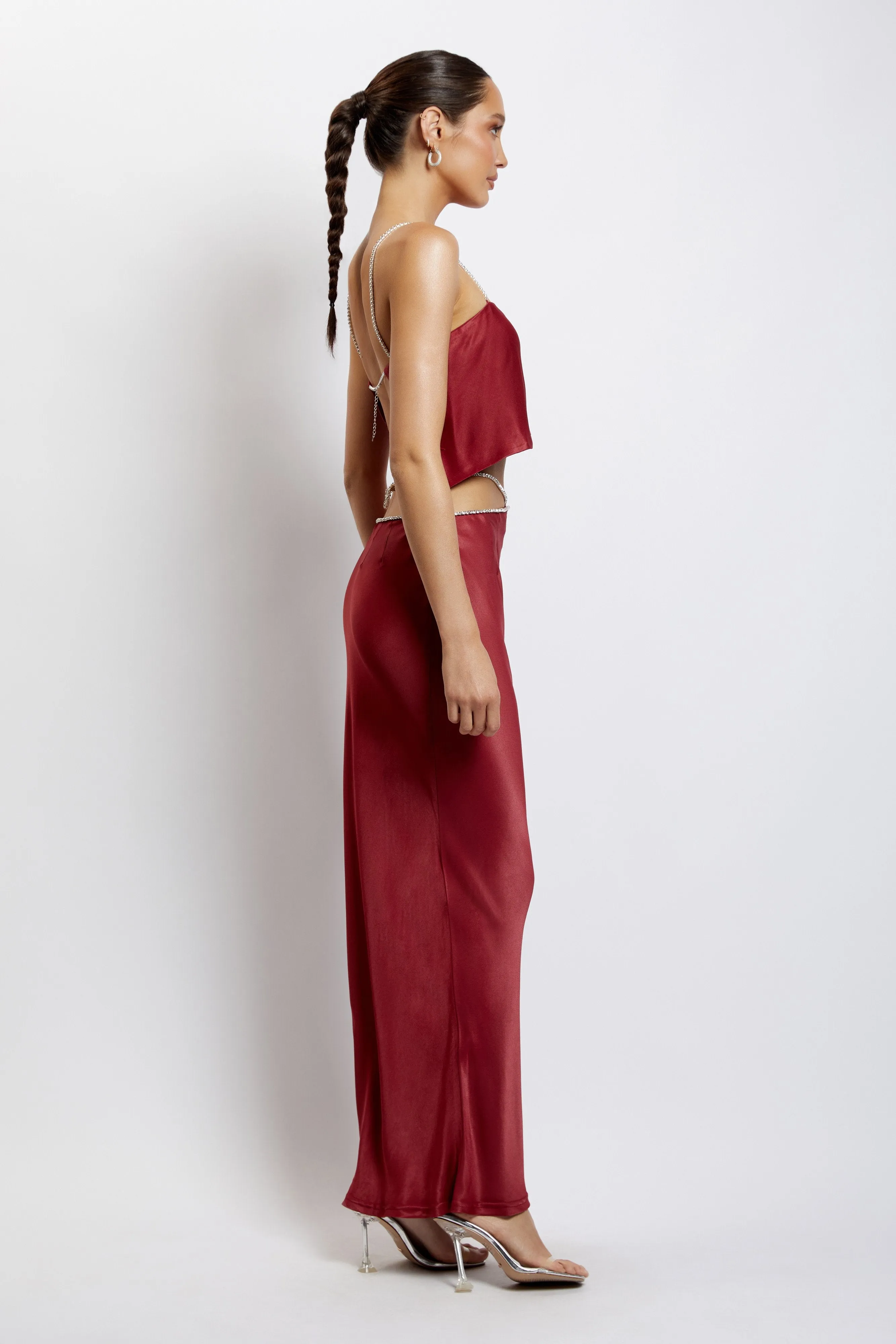 Dayana Diamante Maxi Skirt - Wine