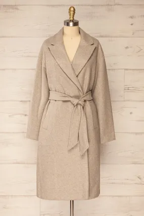 Dhome Taupe | Felt Trench Coat w/ Belt