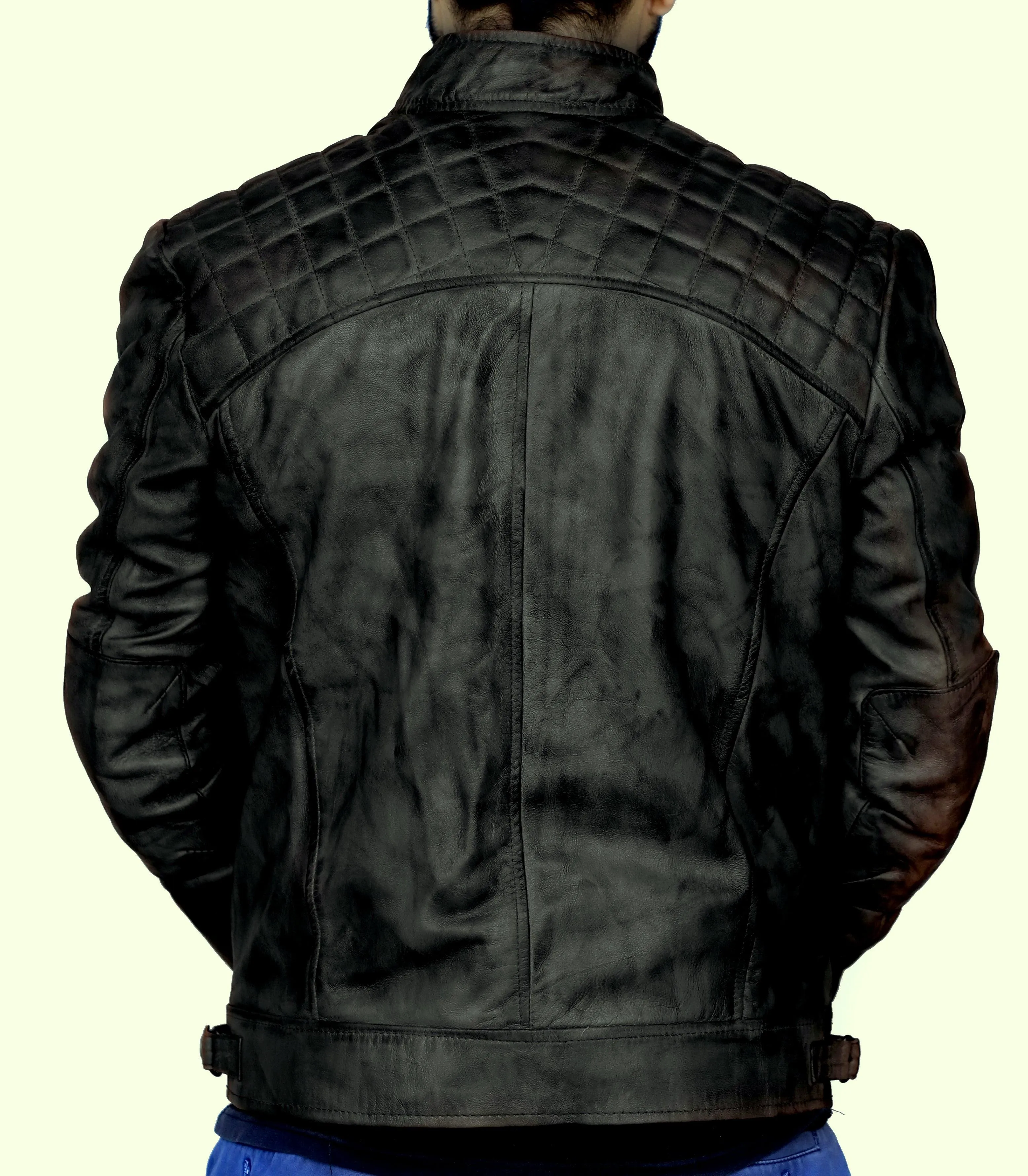 Diamond Classic Bomber Leather Jacket - Black