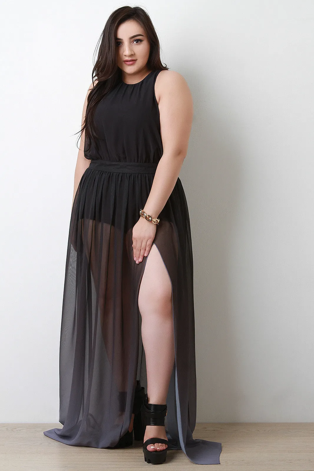 Dip Dye Chiffon Maxi Dress