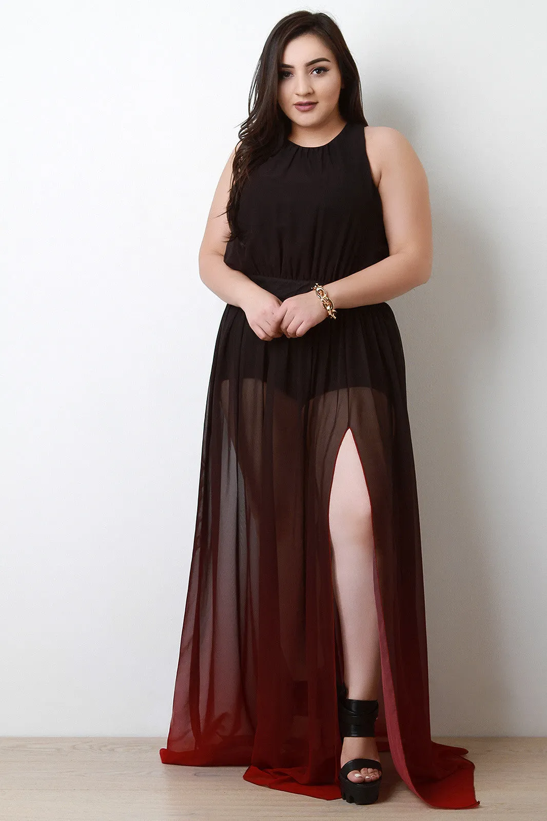 Dip Dye Chiffon Maxi Dress