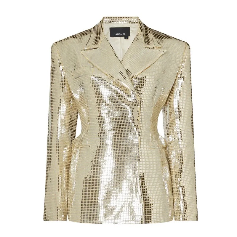 Double Breasted Disco Blazer Silver