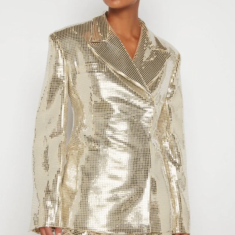 Double Breasted Disco Blazer Silver