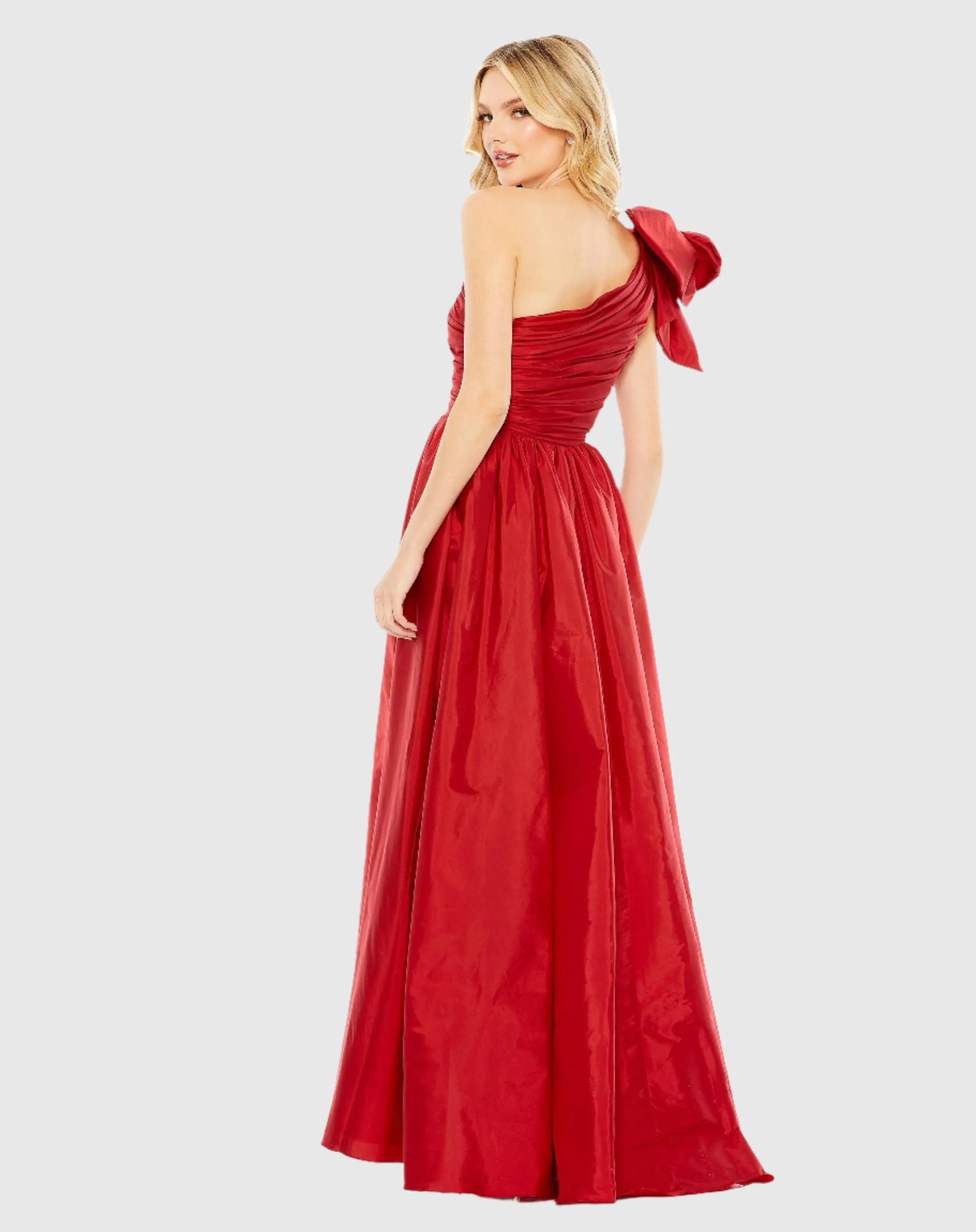 Draped Bow One Shoulder Over Skirt Gown