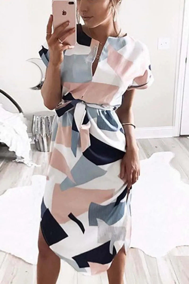 Dunnmall Trendy Printed Asymmetrical Midi Dress(4 colors)