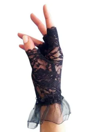 Eighties Black Finger-less Lace 80's Costume Gloves