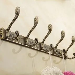 European Retro 4-6 hook wall hook Metal Bronze Antique storage rack  hat clothes hooks for hanging coat hanger home organizer