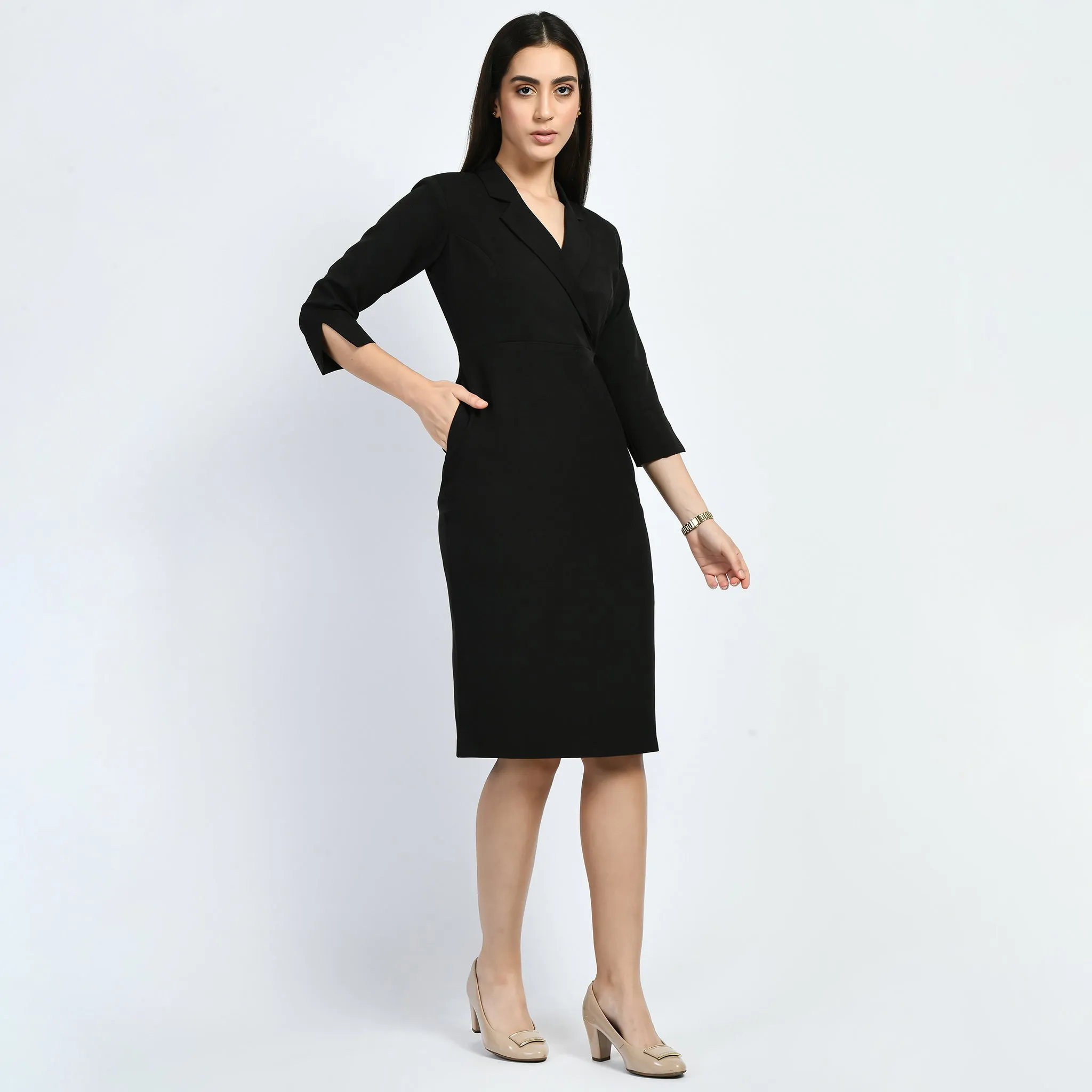 Exude Wonder Blazer Sheath Dress (Black)