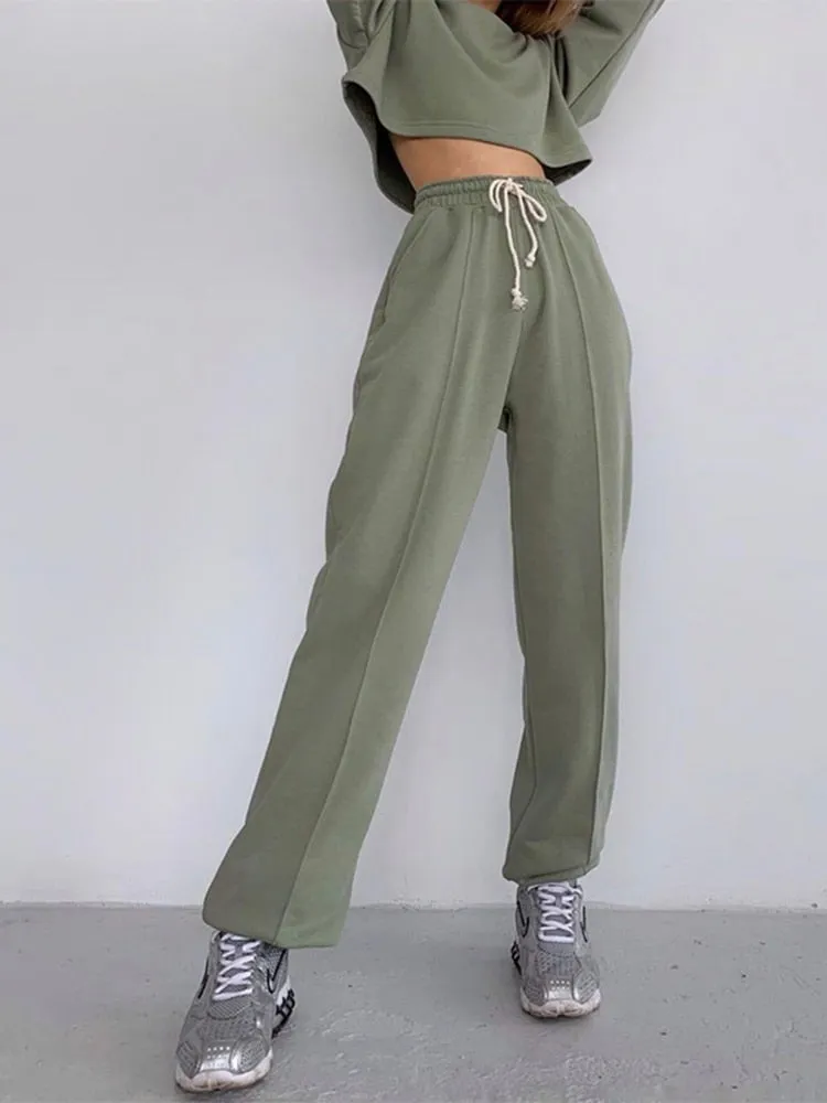 Fashionkova  2022 Summer Breathable Pants Women Cotton Loose Khaki Sweatpants Solid Female Casual High Waist Soft Pencial Trousers