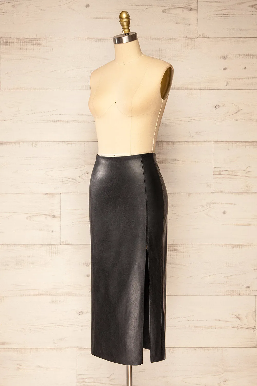 Fernando Black | Faux-Leather Midi Pencil Skirt