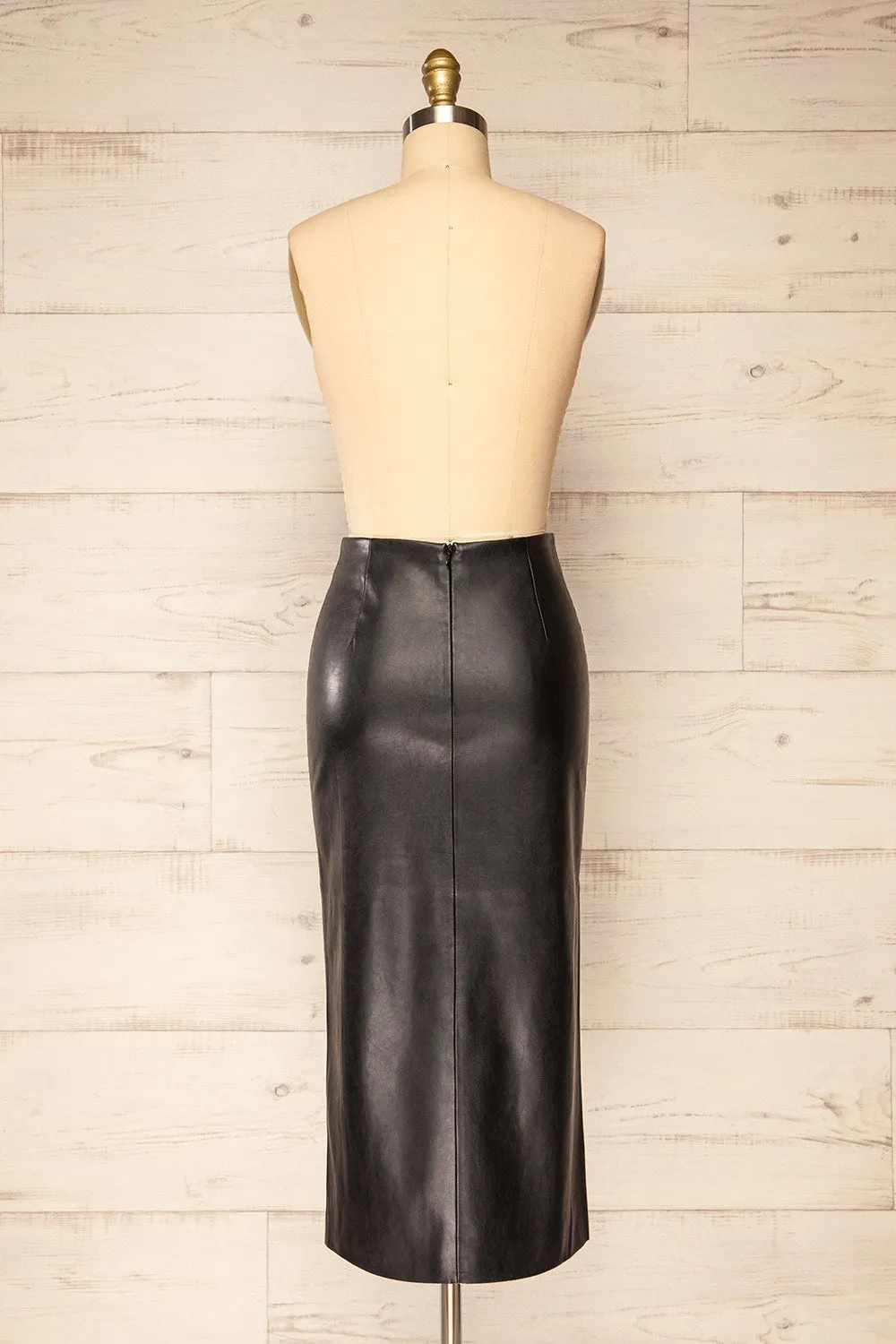 Fernando Black | Faux-Leather Midi Pencil Skirt