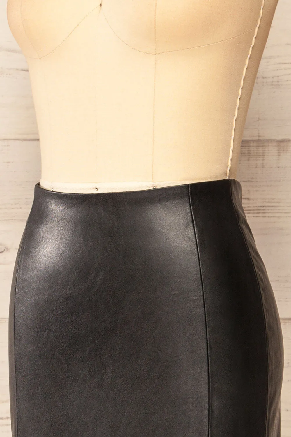 Fernando Black | Faux-Leather Midi Pencil Skirt