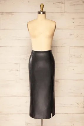 Fernando Black | Faux-Leather Midi Pencil Skirt