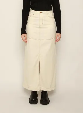 Flora Midi Denim Skirt-IVORY