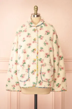 Florine | Floral Button-Up Teddy Coat