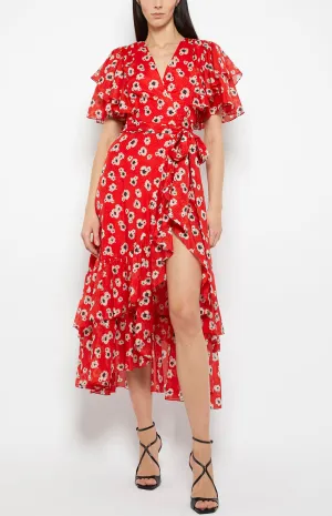 FLUTTER SLV WRAP DRESS