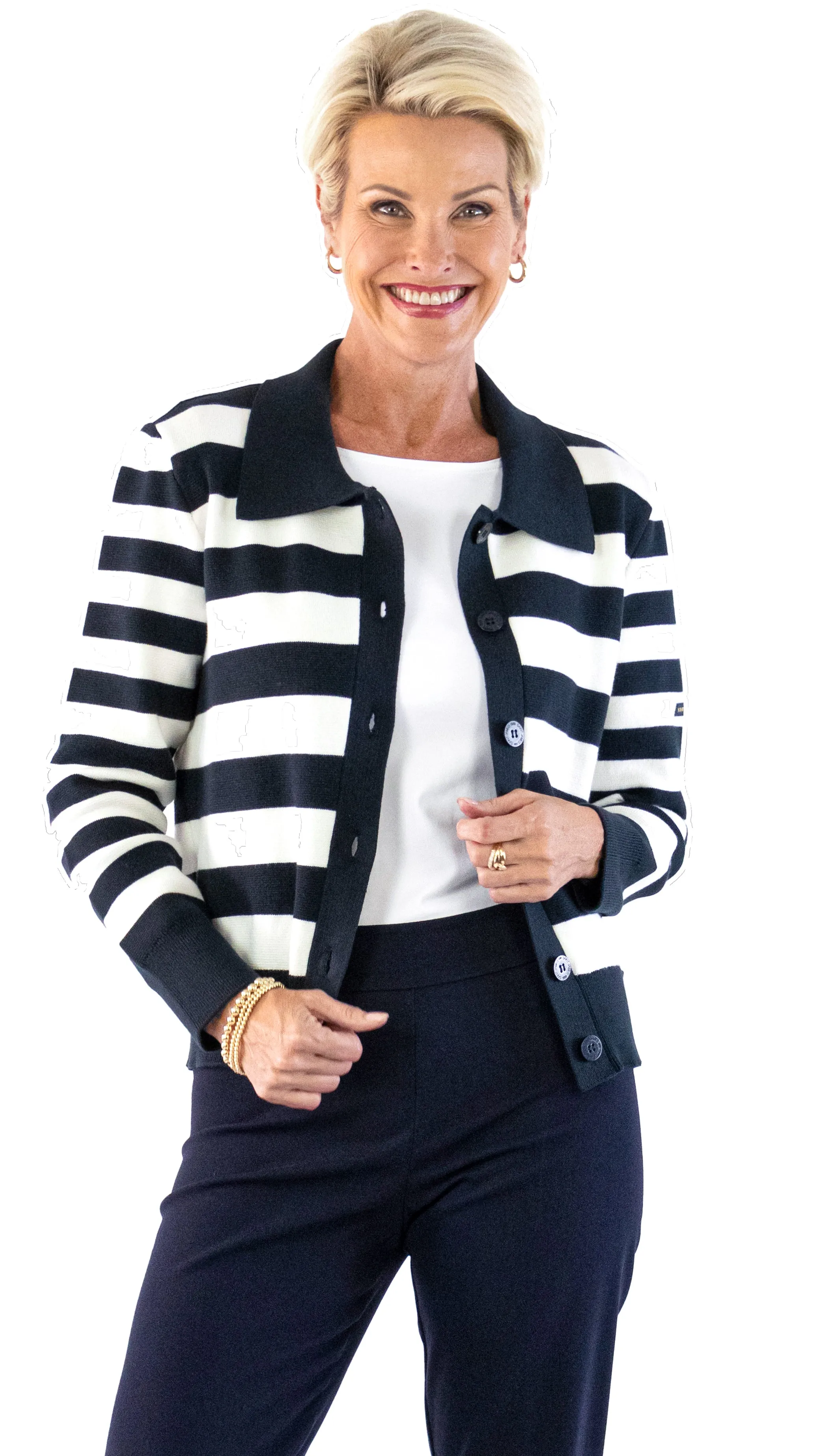 Galway Stripe Cardigan - Navy / Ecume