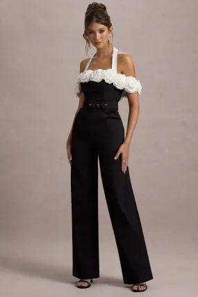 Genny | Black Tailored Wide-Leg Jumpsuit With Flowers