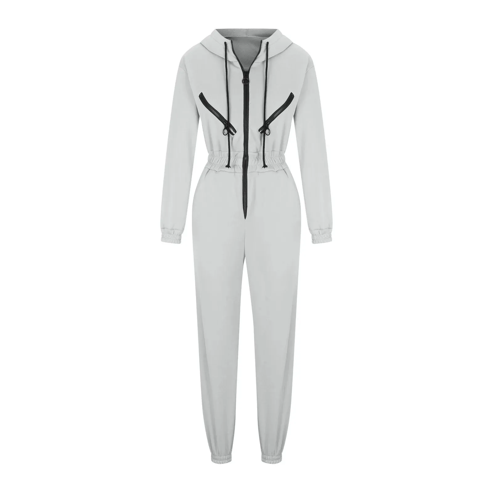 Girlary Autumn Women's Monochrome Long-Sleeved Jumpsuit Solid Color Zip-up Sportswear Female Winter Casual Tracksuit Fashionable Hoodies