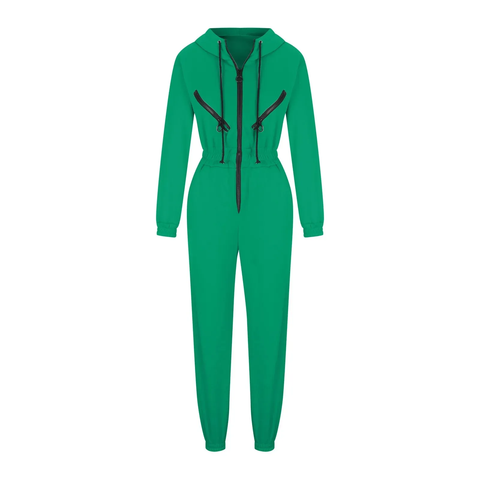 Girlary Autumn Women's Monochrome Long-Sleeved Jumpsuit Solid Color Zip-up Sportswear Female Winter Casual Tracksuit Fashionable Hoodies