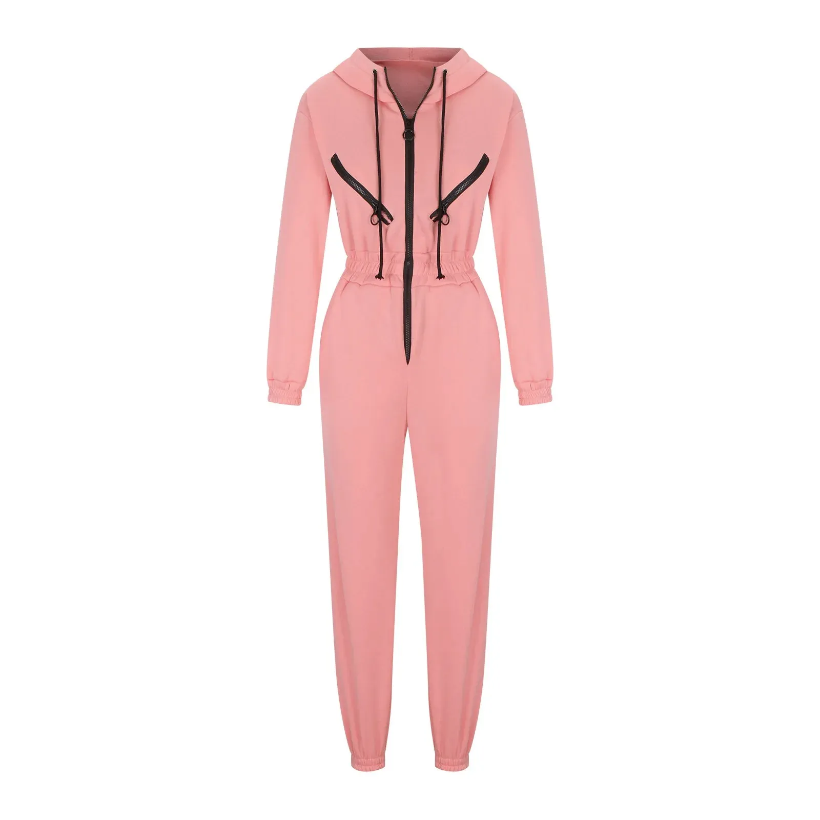 Girlary Autumn Women's Monochrome Long-Sleeved Jumpsuit Solid Color Zip-up Sportswear Female Winter Casual Tracksuit Fashionable Hoodies