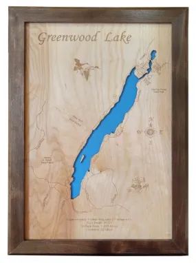 Greenwood Lake in New York and New Jersey - Laser Cut Wood Map