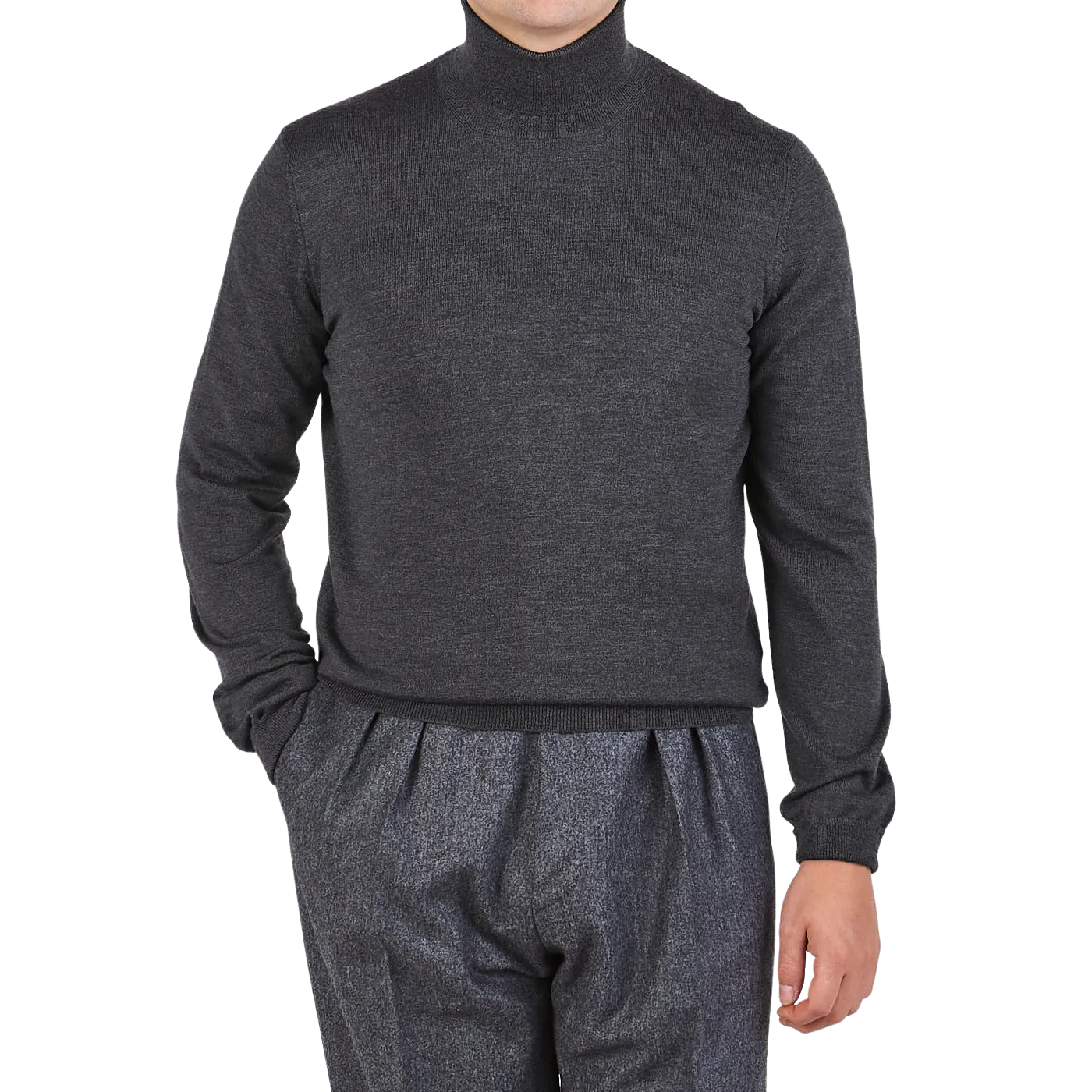 Grey Extra Fine Merino Roll Neck