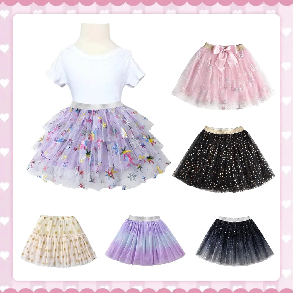 Grey Glitter Feathered Tulle Layer Tutu Skirt 3T-8T