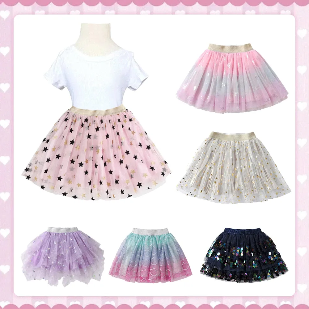 Grey Glitter Feathered Tulle Layer Tutu Skirt 3T-8T