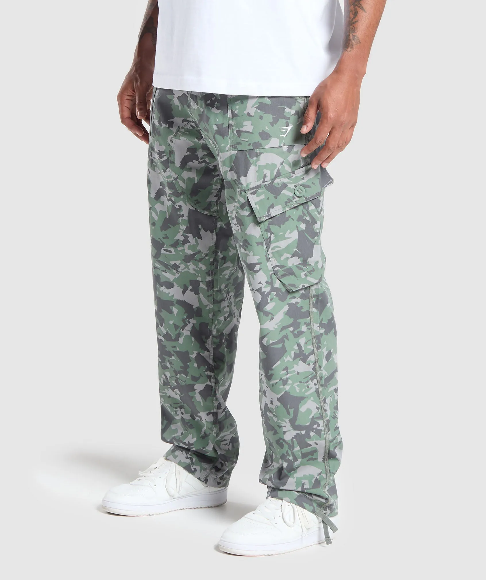 Gymshark Camo Print Woven Cargo Pants - Unit Green