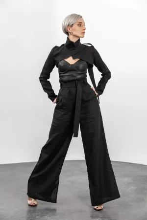 High-Waist Wide-Leg Black Trousers