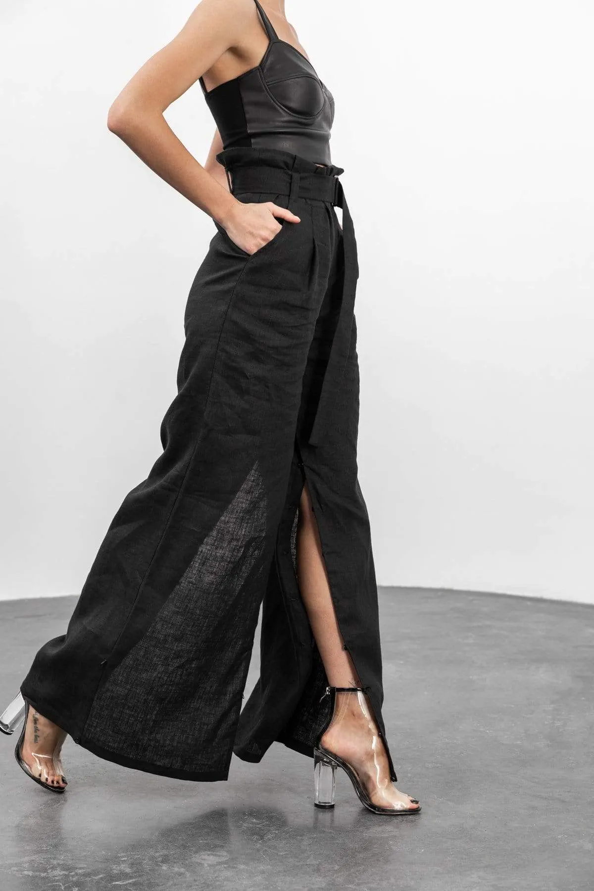 High-Waist Wide-Leg Black Trousers