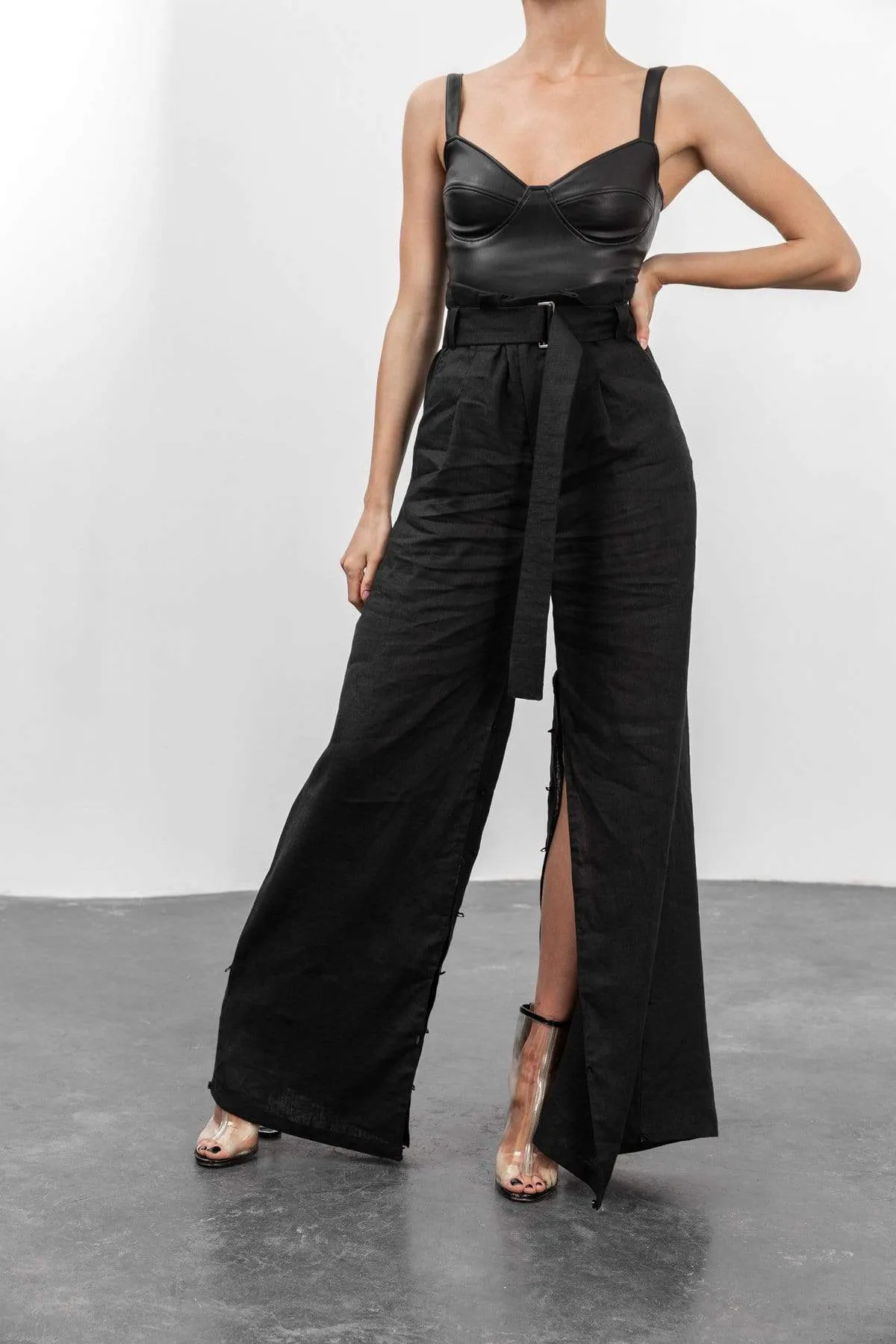 High-Waist Wide-Leg Black Trousers