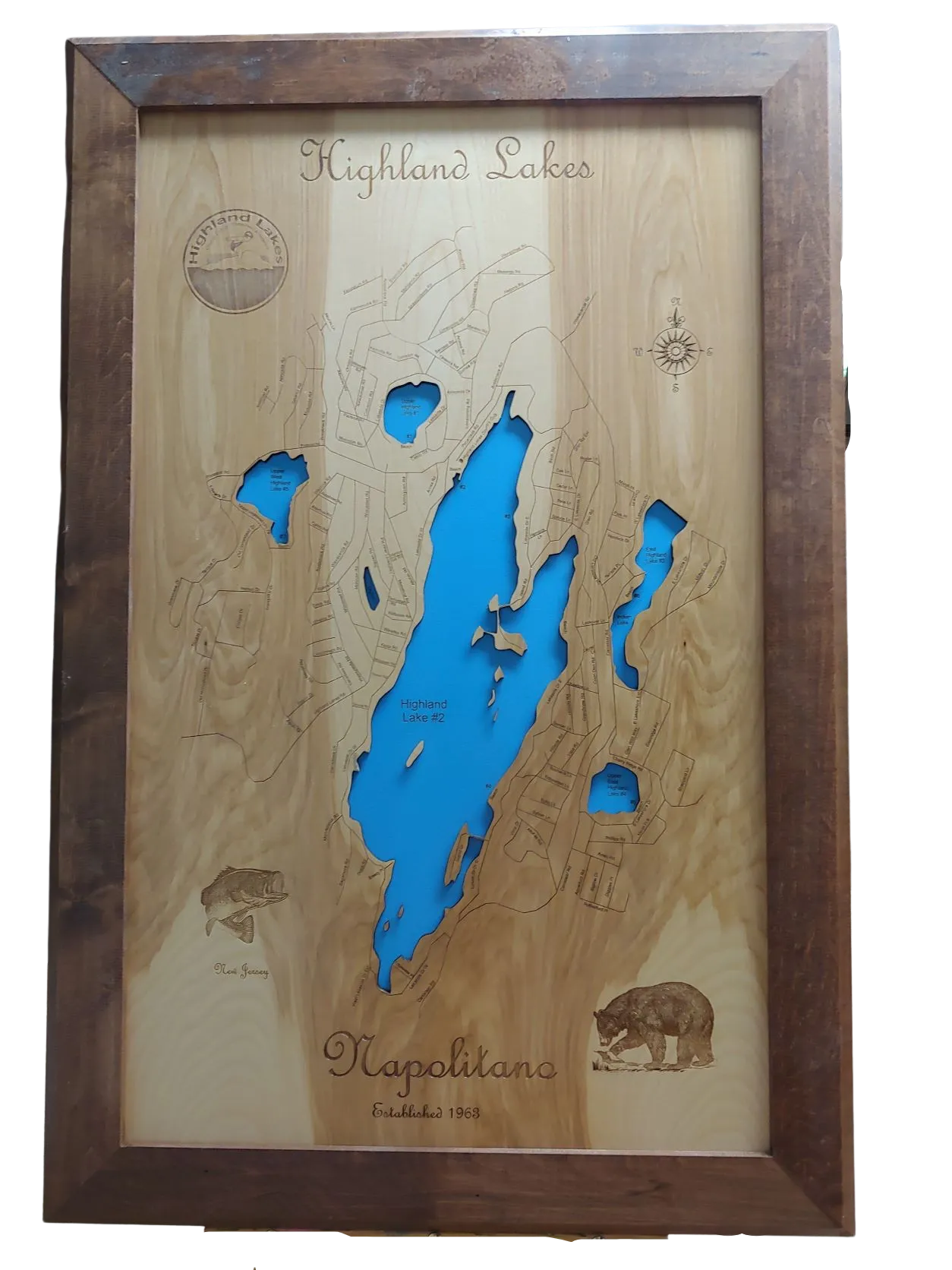 Highland Lakes, NJ - Laser Cut Wood Map