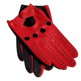 Highshine Men Unlined Driving Genuine Leather Gloves red with black