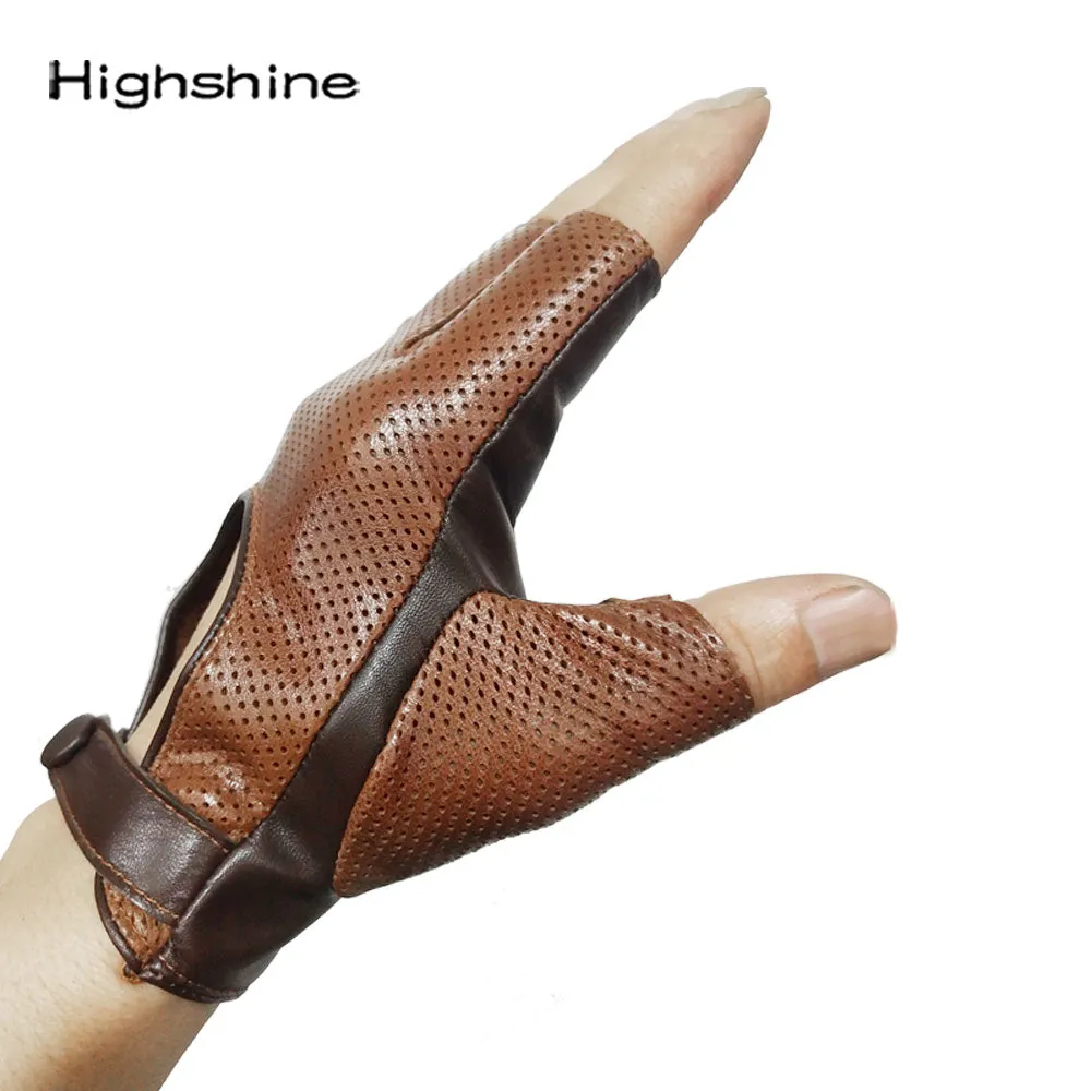 Highshine Men's Unlined Soft Half Finger Best Car Driving Leather Gloves Mest