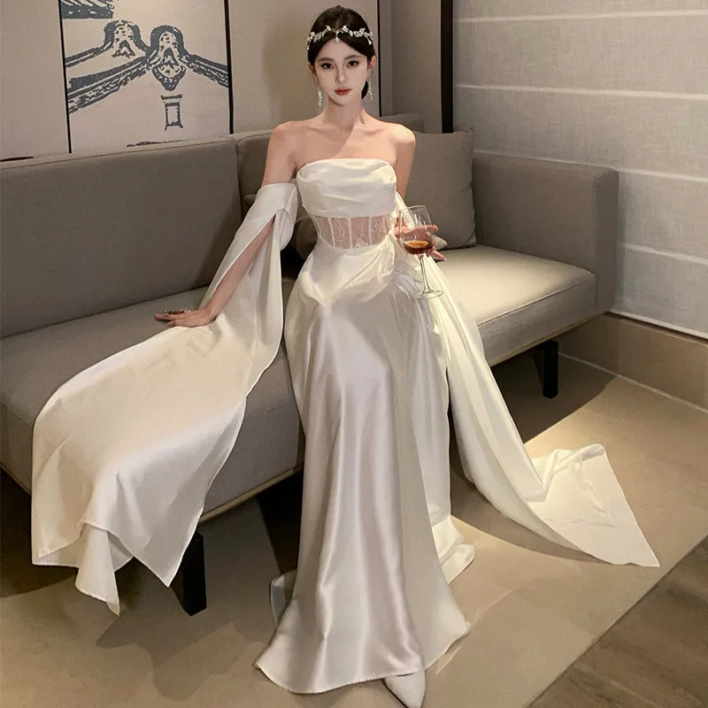 IKEARLAX  Tube Top Dress New Women's High-Grade Light Wedding Dress Morning Gowns Toast Dress Temperament Banquet Dress