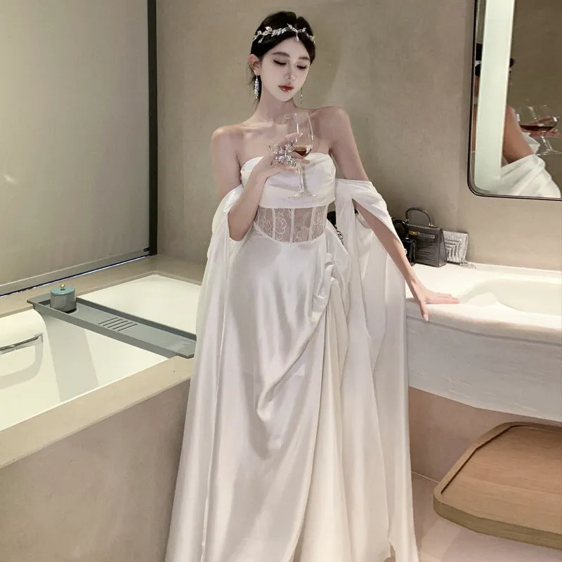 IKEARLAX  Tube Top Dress New Women's High-Grade Light Wedding Dress Morning Gowns Toast Dress Temperament Banquet Dress