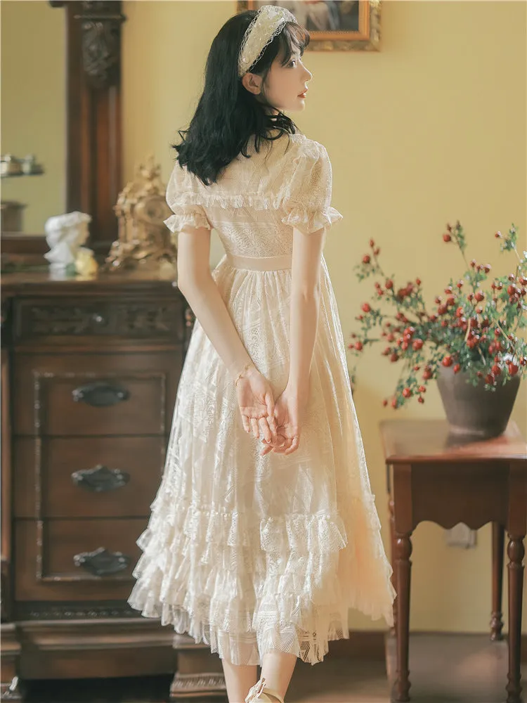 IKERRLAX Escape Princess Style Dress Summer Gentle Sweet and Salty First Love Tea Break Skirt Western Style Clothing Dresses Cake Dress