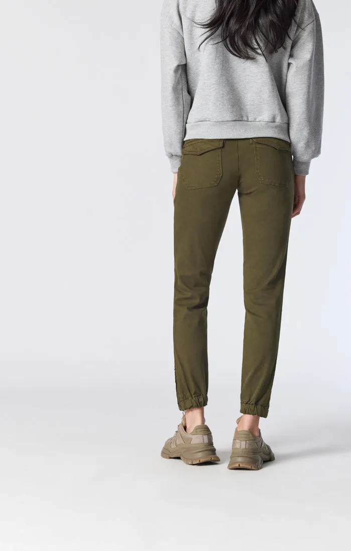 IVY SLIM CARGO PANTS IN DARK JADE TWILL