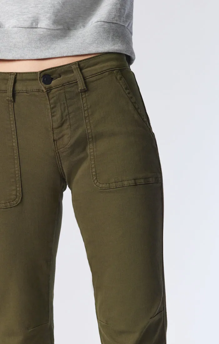 IVY SLIM CARGO PANTS IN DARK JADE TWILL