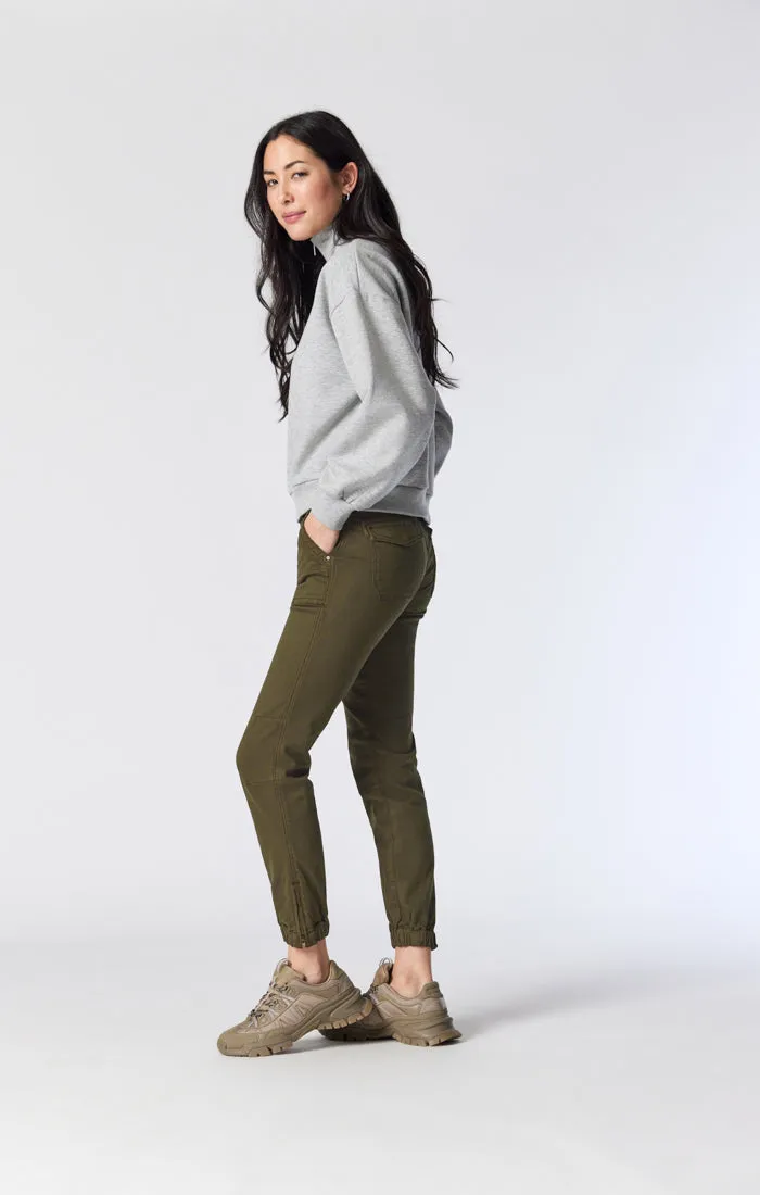 IVY SLIM CARGO PANTS IN DARK JADE TWILL