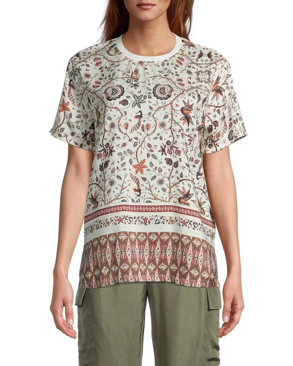 JAKARTA PRINT SILK OVERSIZED T-SHIRT in BROWN MULTICOLOR