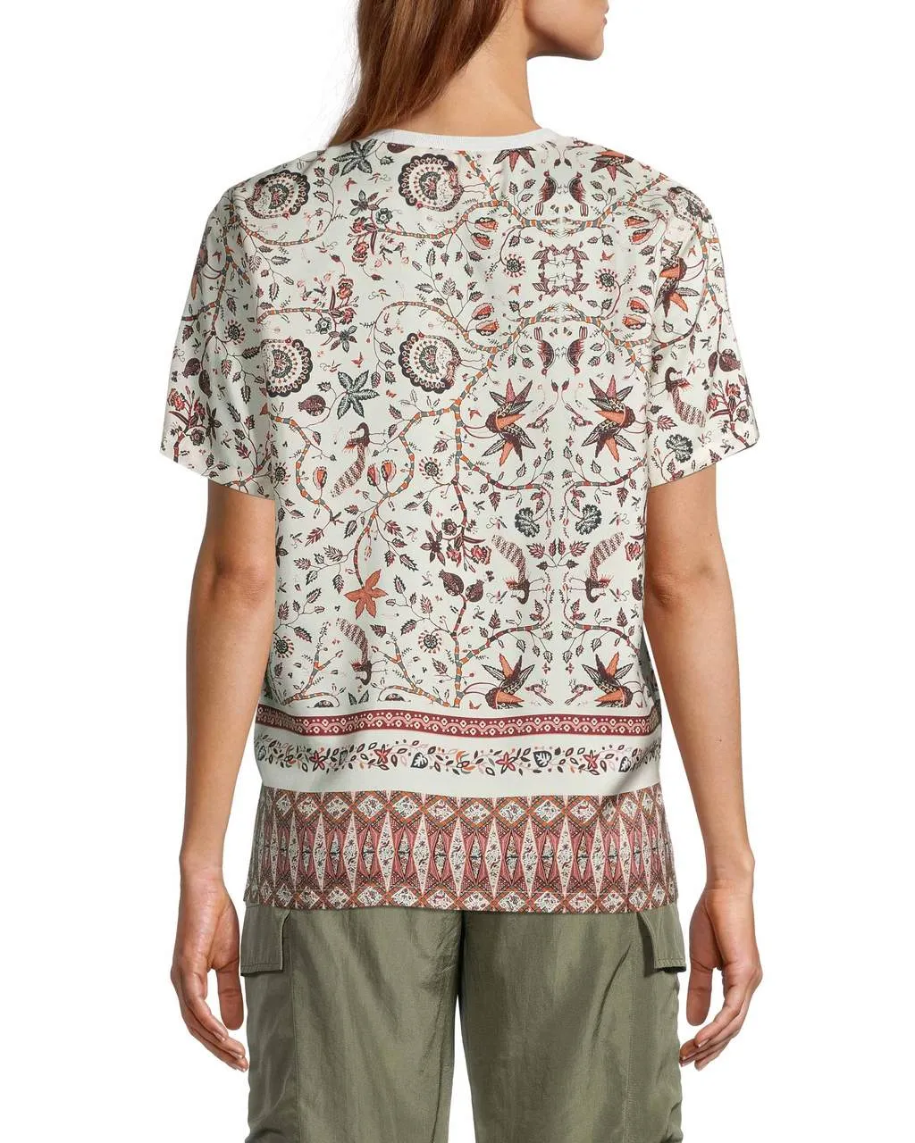 JAKARTA PRINT SILK OVERSIZED T-SHIRT in BROWN MULTICOLOR